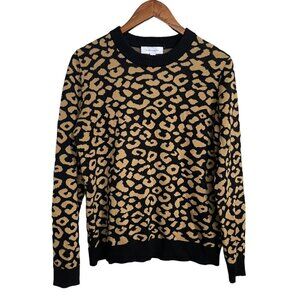 Popsugar Womens Black Leopard Animal Print Crewneck Long Sleeve Sweater Medium